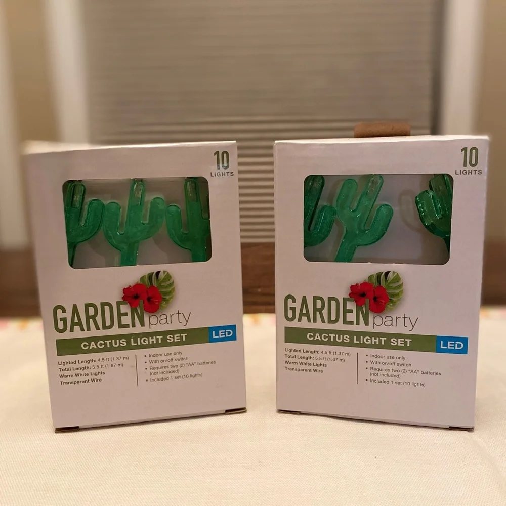 Cactus String Lights, Set of 2, 5.5 Feet, Warm White LED Lights, Cactus Lights